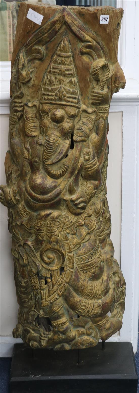 An Indian hardwood trunk carving of Ganesh W.40cm H.114cm